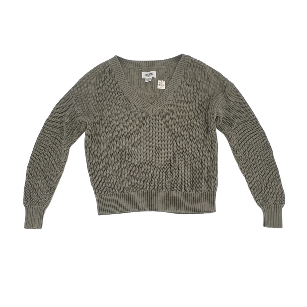 NWT PINK Victoria’s Secret Green Cable Knit V-Neck Sweater Size Small Women’s